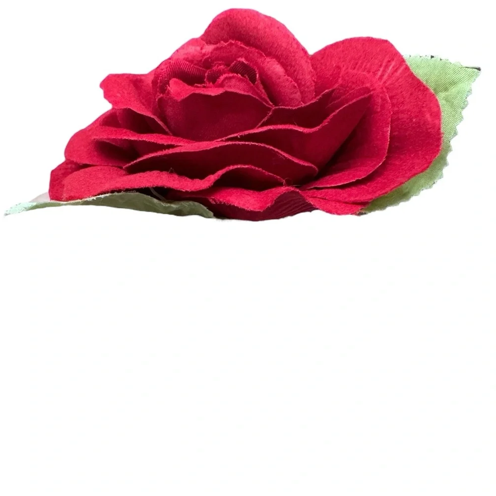 VINTAGE RED FABRIC ROSE FLOWER BROOCH